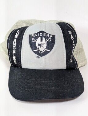 Los Angeles Raiders Mesh Puff Snapback Hat Cap Used Vintage Crooked Beak